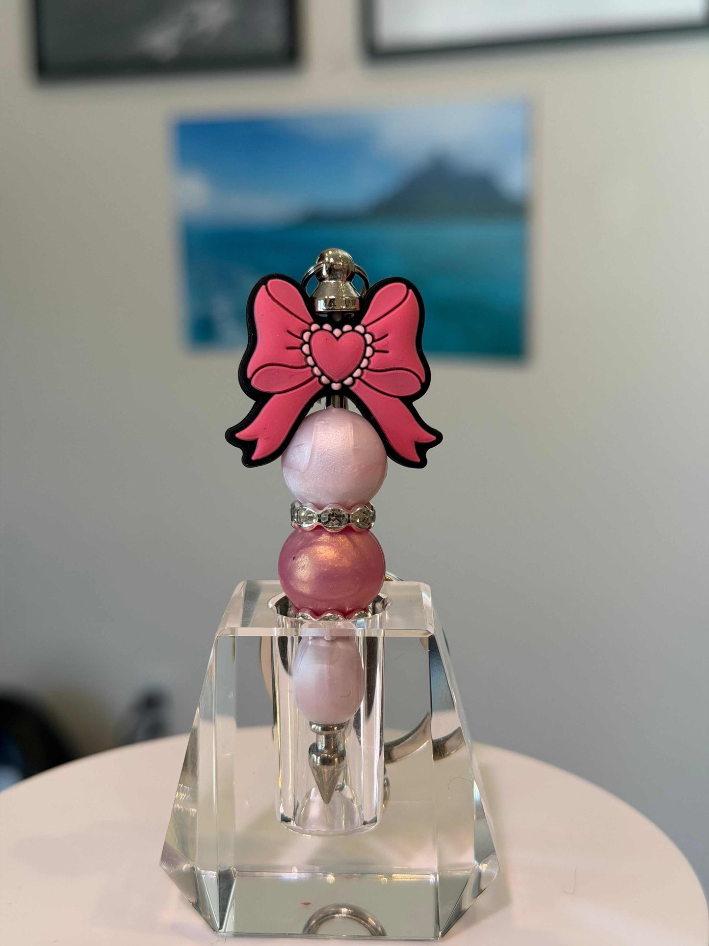 Custom keychain made with silicone beads, metal, acrylic beads, and rhinestones