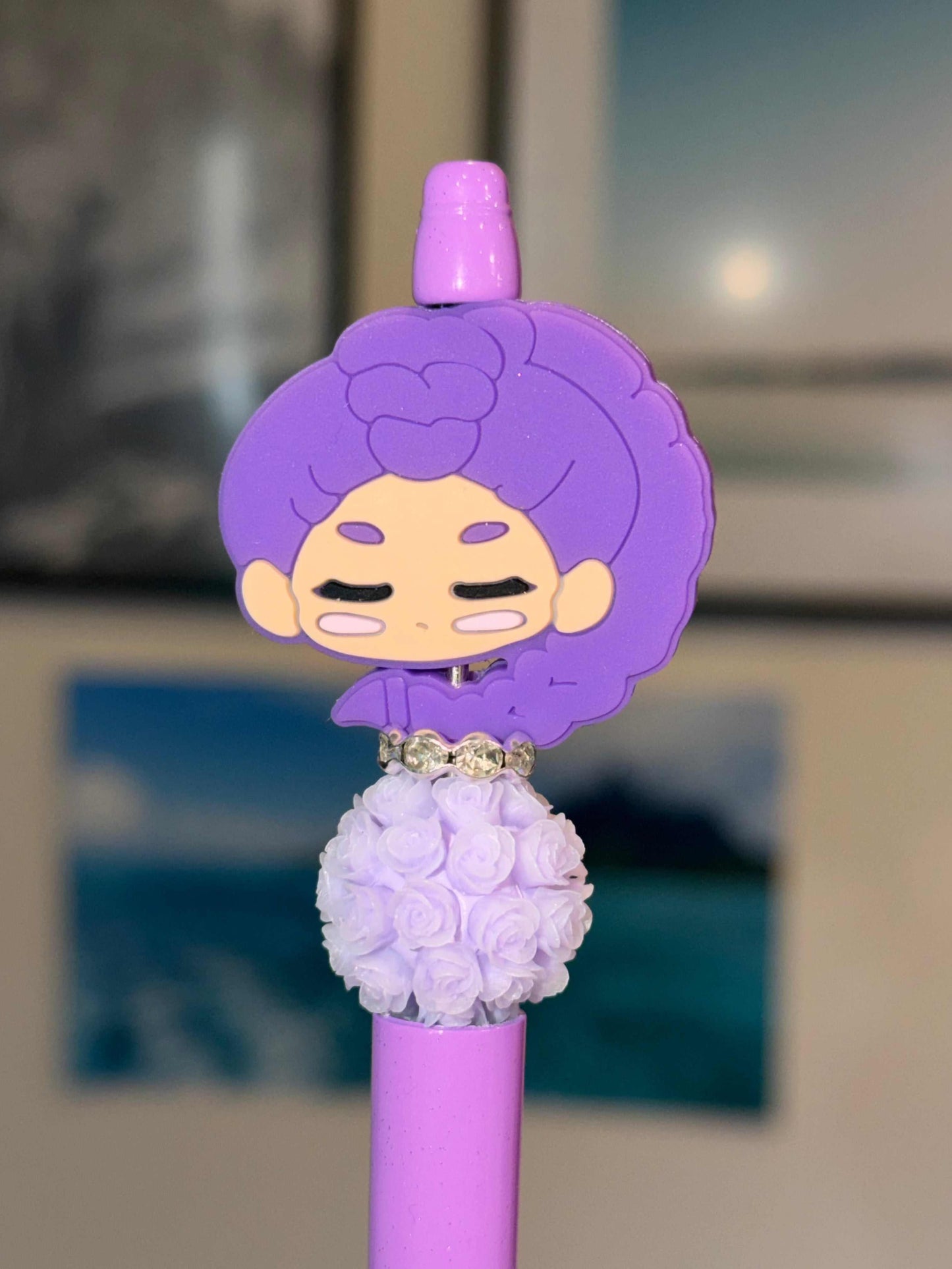 Rumi Inspired purple pen with silicone beads and rhinestones, K Pop Demon Hunters style