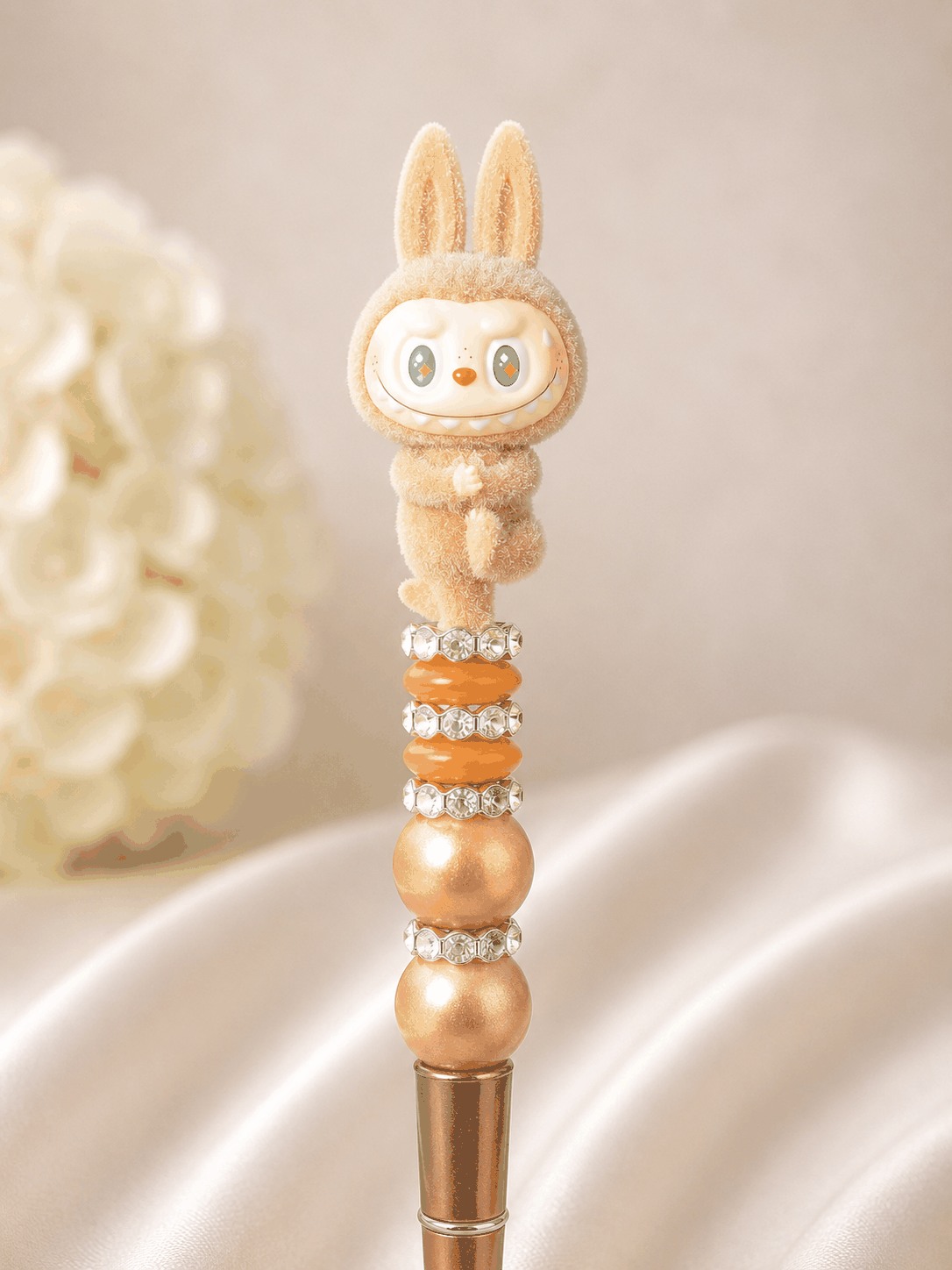 Yoga Bu Bu Beaded Pen | Brown Collector Pen | Neutral Aesthetic Kawaii Pen | Luxury Gold Desk Accessory | Gift for Pop Mart Fan