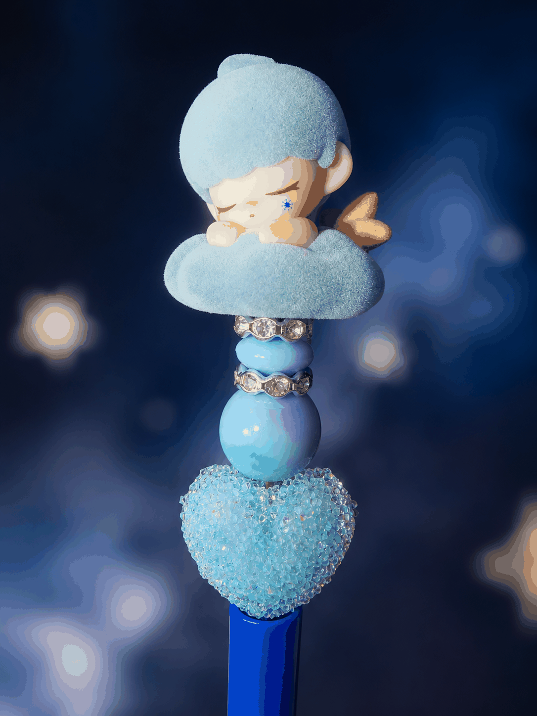 Authentic Bean Dream Cloud Beaded Pen with handcrafted character on blue cloud and sparkling beads