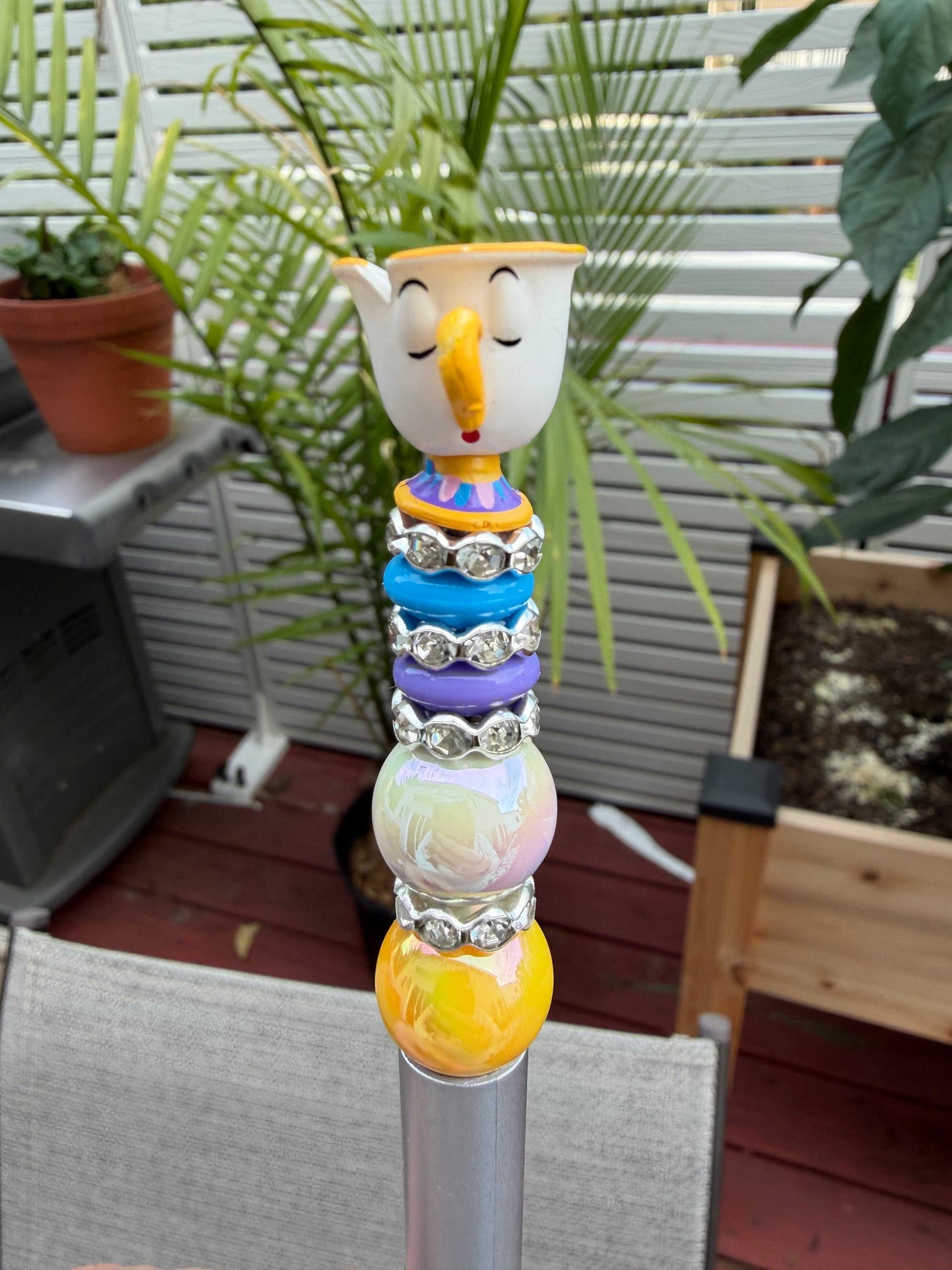 Authentic Disney Mrs. Potts handmade beaded pen with rhinestone ballpoint and colorful beads inspired by Beauty and the Beast