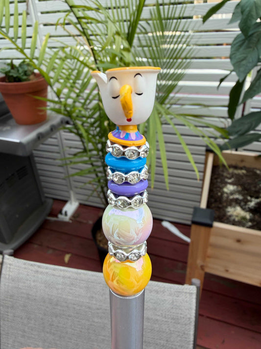 Authentic Disney Mrs. Potts handmade beaded pen with rhinestone ballpoint and colorful beads inspired by Beauty and the Beast