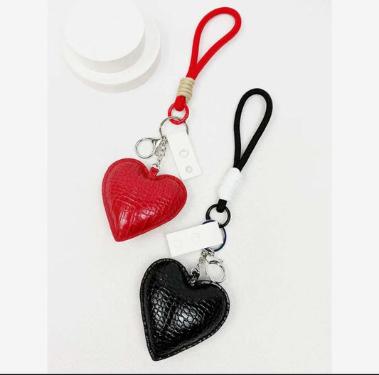 Crocodile textured heart-shaped key chain bag charm 3.5x3.75 inch