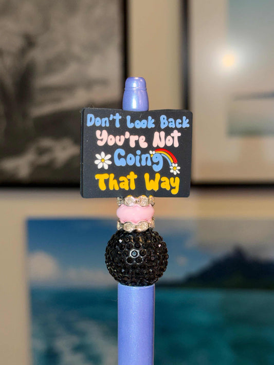 Don’t Look Back blue pen with silicone beads and rhinestones inspirational gift