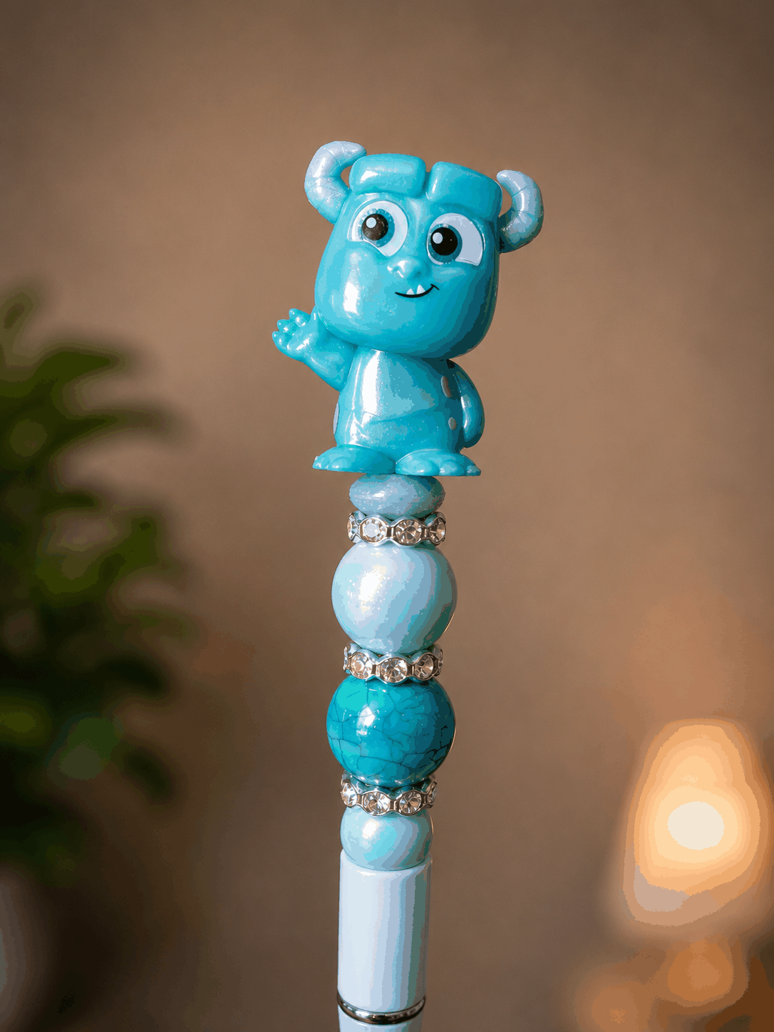 Disney Pixar Monsters Inc Sulley Doorable Beaded Pen with blue beads and rhinestones