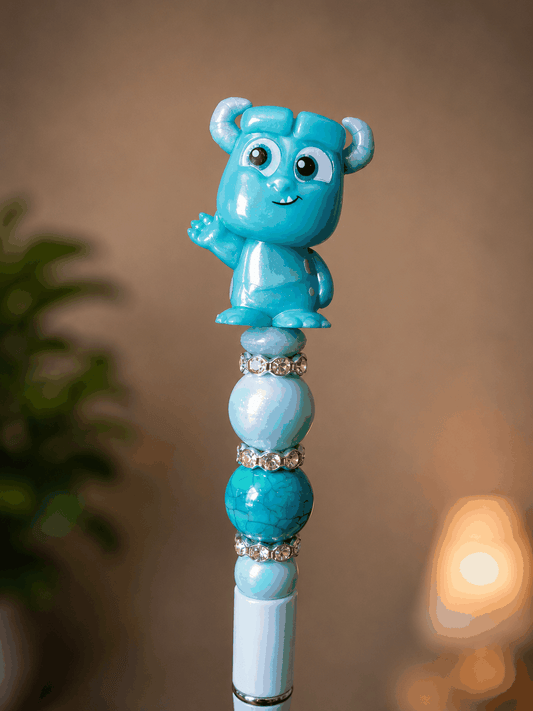 Disney Pixar Monsters Inc Sulley Doorable Beaded Pen with blue beads and rhinestones