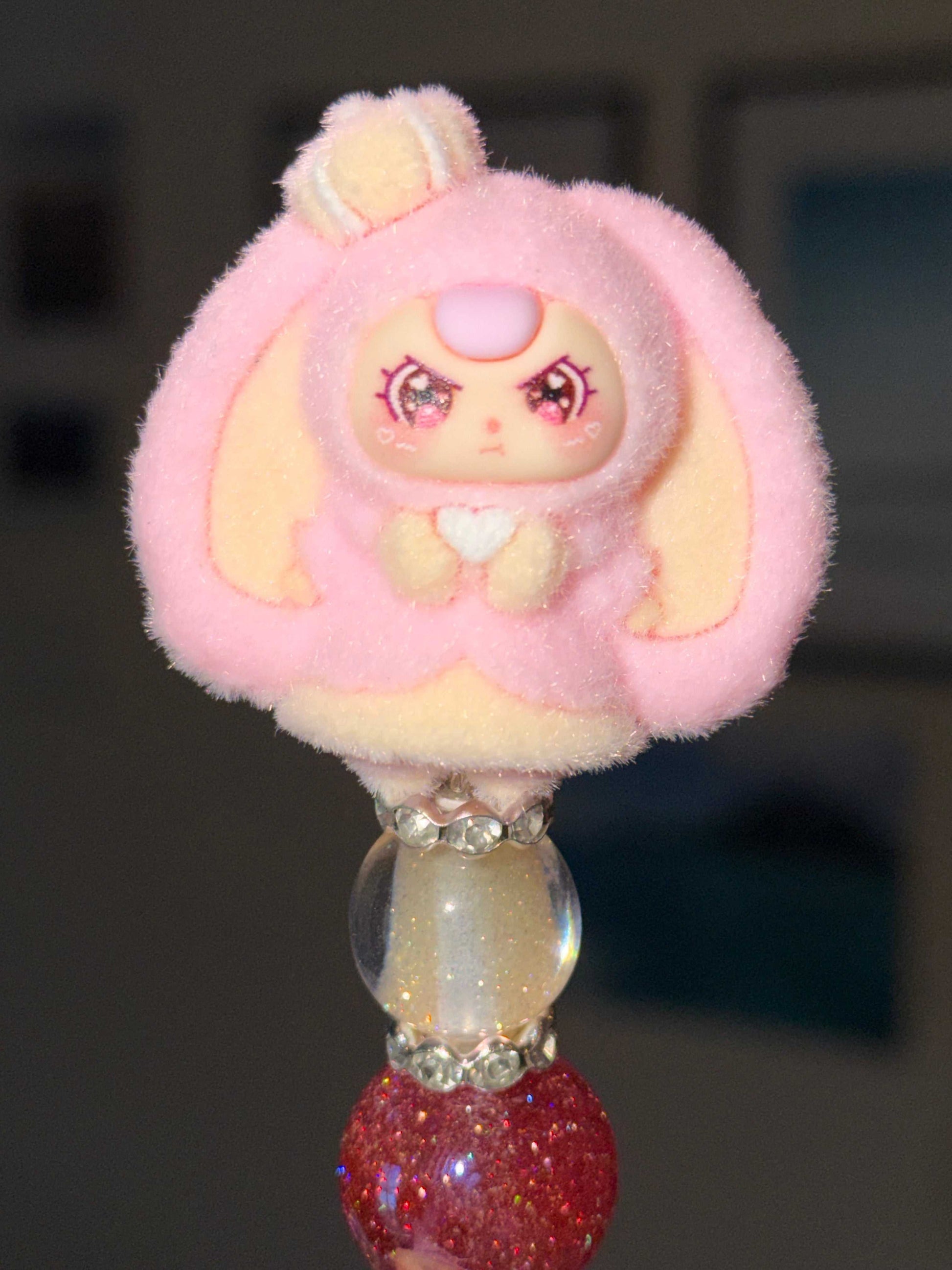 Pink Baby Three Inspired full silver bling pen with silicone beads and rhinestones