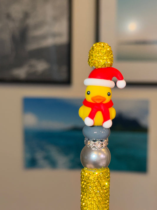 Christmas Duck on a Yellow Rhinestone Pen