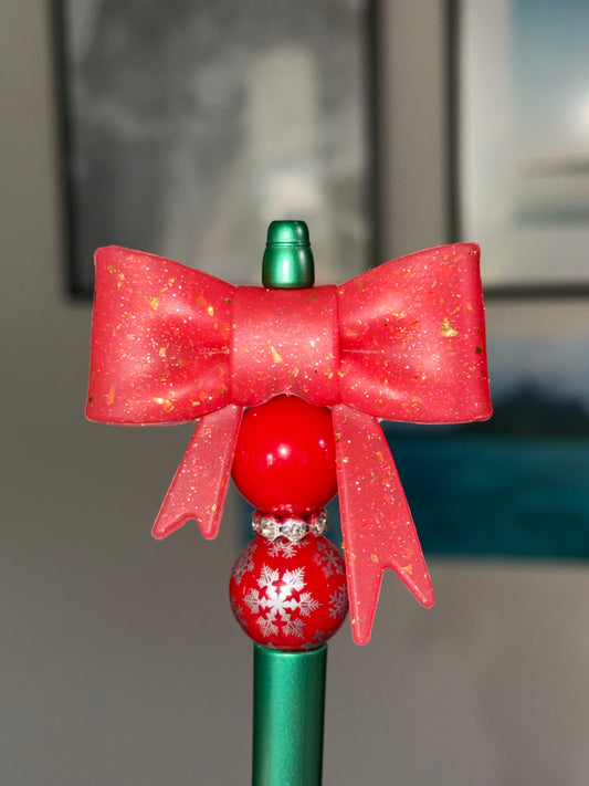 Red and Green Bow Pen - Christmas and Holidays
