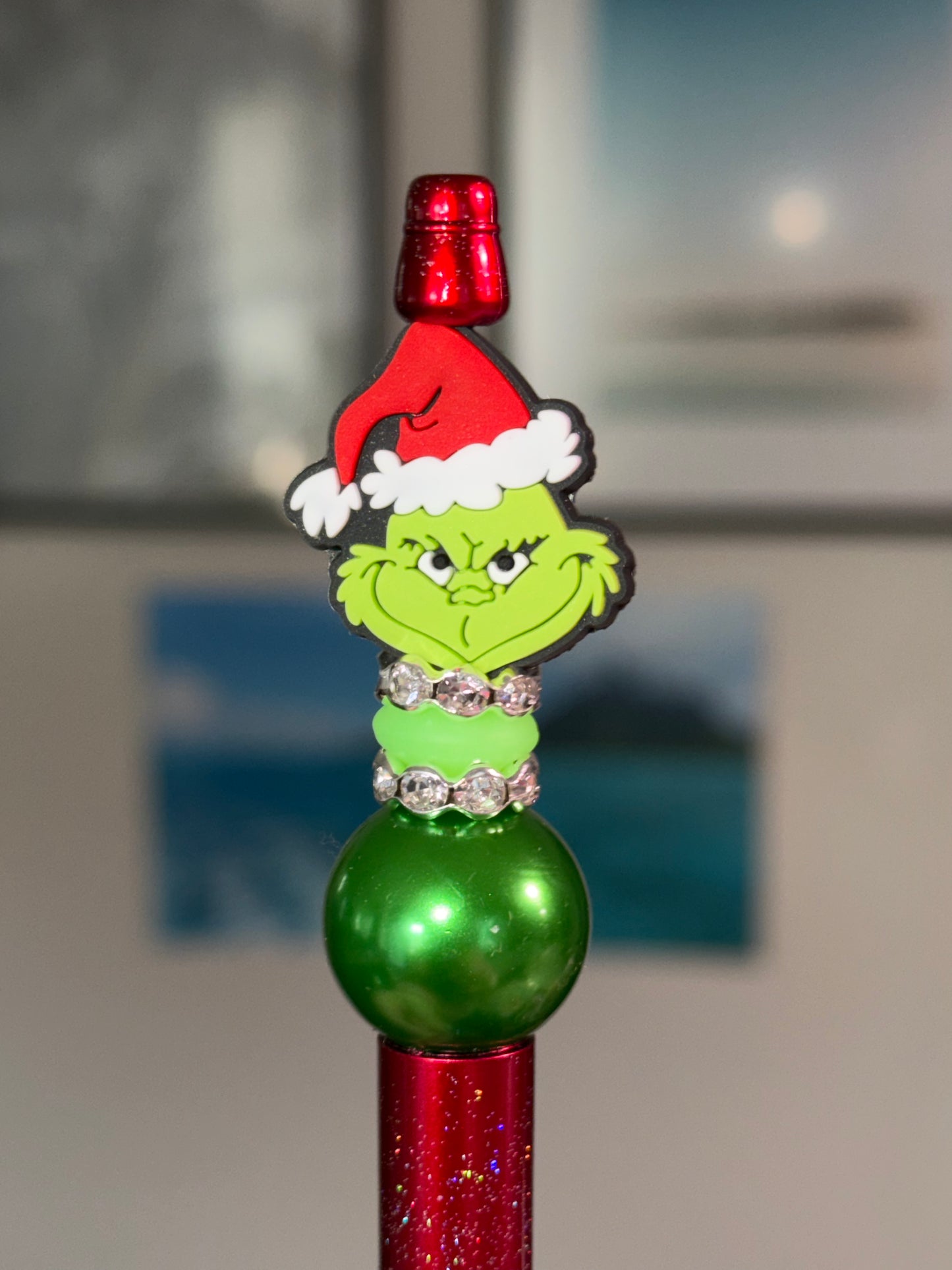 Grinch with Santa Hat Red and Green Pen - Christmas and Holidays