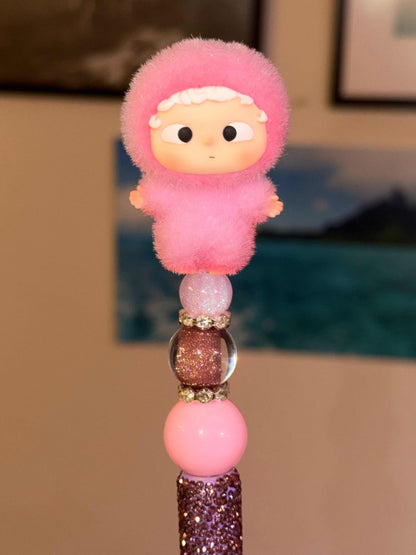 Rhinestones on authentic Ozai Flocked Pink Bean purple pen with refillable ink