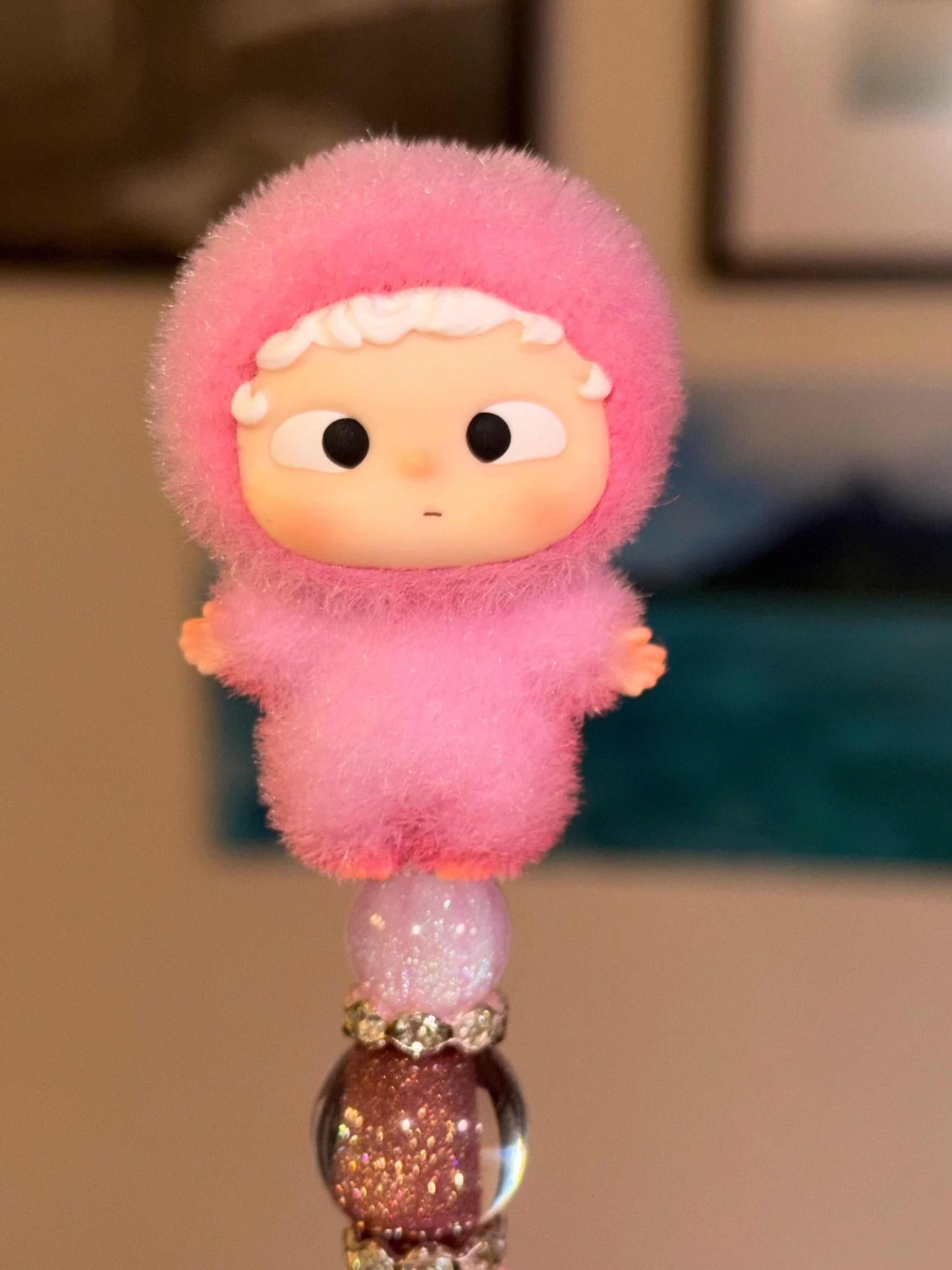 Rhinestones on authentic Ozai Flocked Pink Bean purple pen with refillable ink