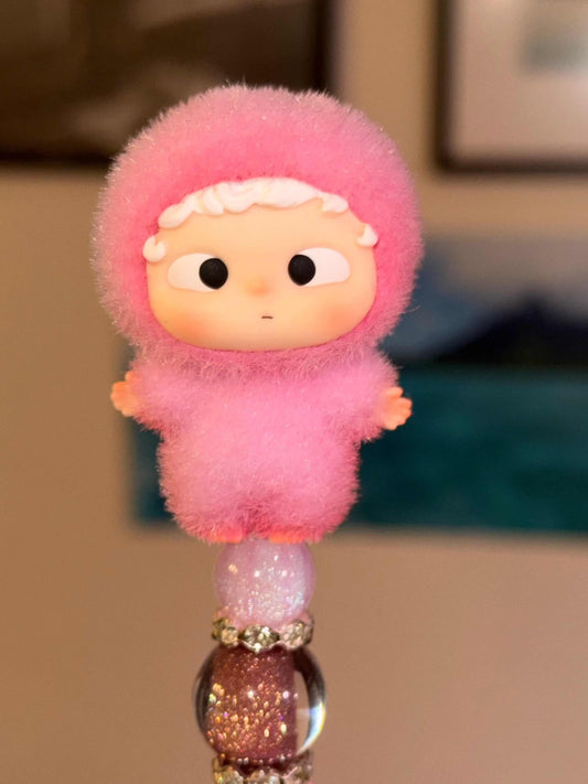 Rhinestones on authentic Ozai Flocked Pink Bean purple pen with refillable ink