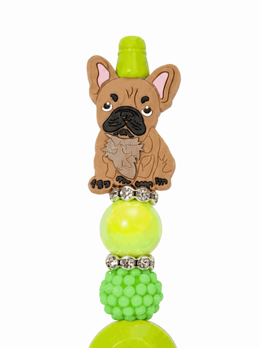 Frenchie Lime Green retractable box cutter with French Bulldog bead and neon accents