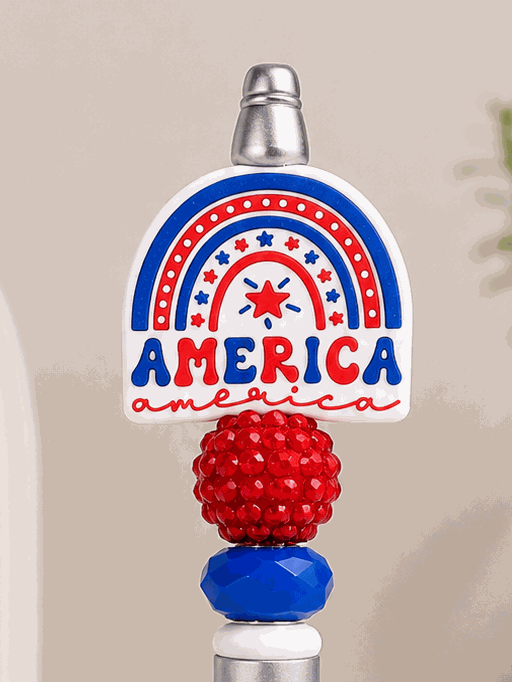 America Rainbow Patriotic silver beaded pen with red and blue accents for patriotic celebrations