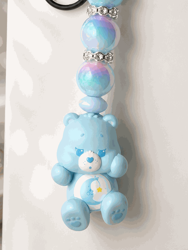 Handmade Care Bears Bedtime Bear blue beaded keychain charm accessory