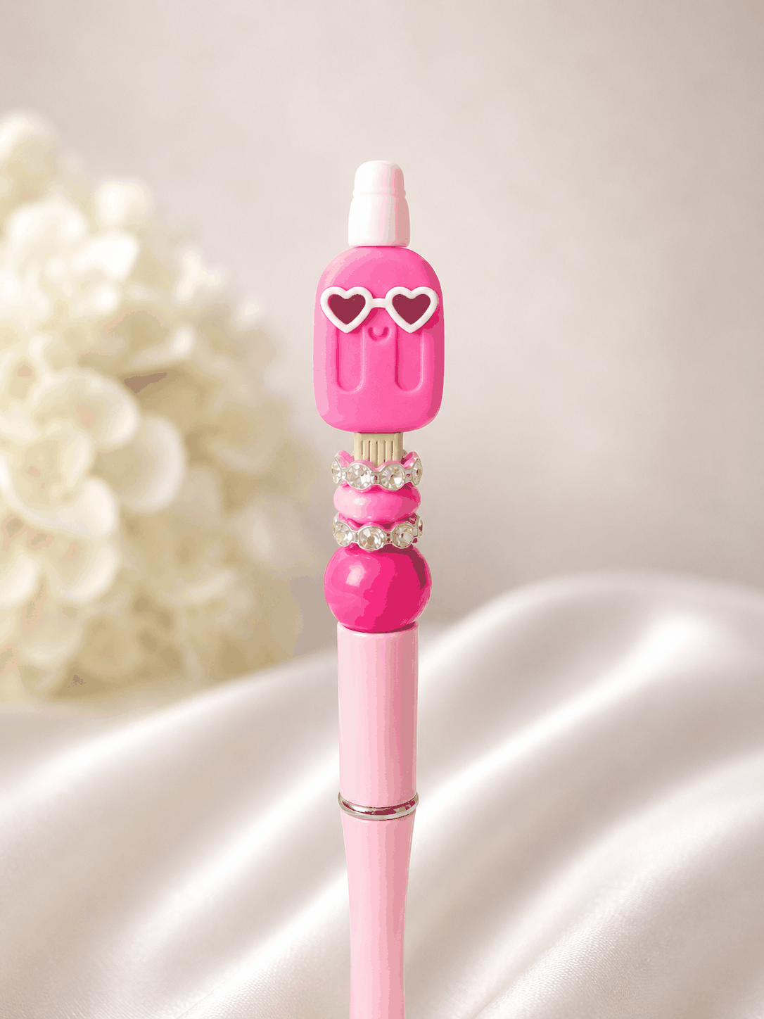 Hot Pink Popsicle Focal Bead Pen | Kawaii Summer Beaded Pen | Coquette Pink Aesthetic Pen | Cute Desk Accessory | Fun Gift for Her