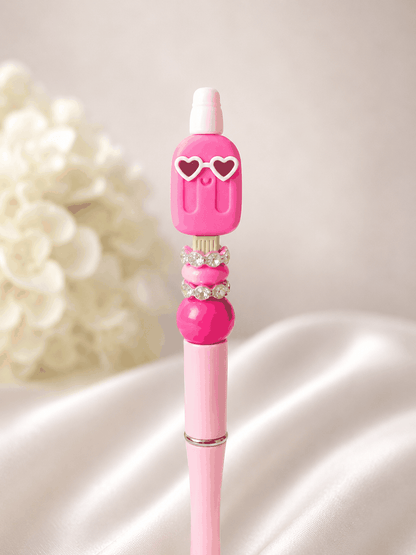 Hot Pink Popsicle Focal Bead Pen | Kawaii Summer Beaded Pen | Coquette Pink Aesthetic Pen | Cute Desk Accessory | Fun Gift for Her