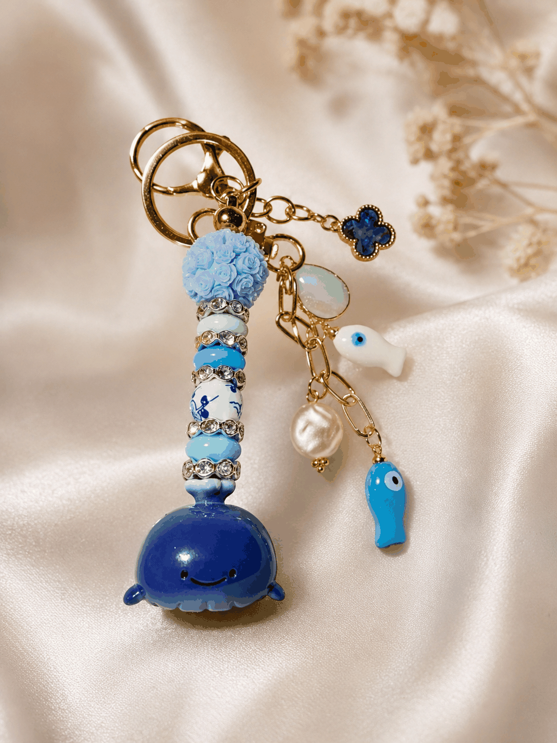 Mediterranean Whale Meichai Bean Bag Charm | Handmade Ocean-Inspired Purse Charm