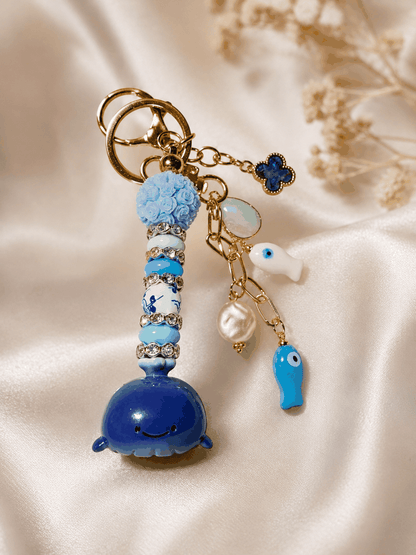 Mediterranean Whale Meichai Bean Bag Charm | Handmade Ocean-Inspired Purse Charm