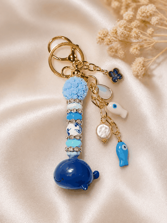 Handmade Mediterranean whale bean bag charm ocean-inspired purse accessory