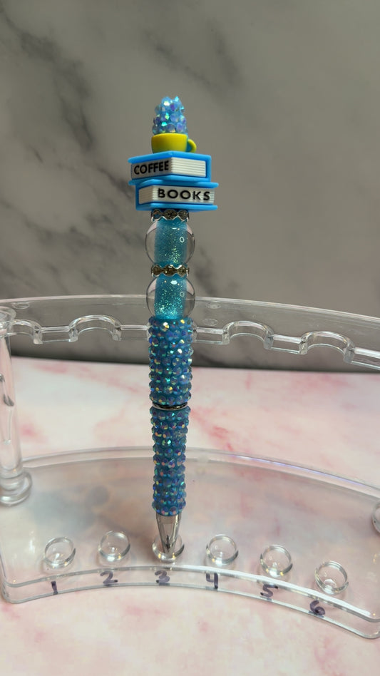 Coffee & Books Beaded Pen – Refillable Black Ink Pen for Book Lovers