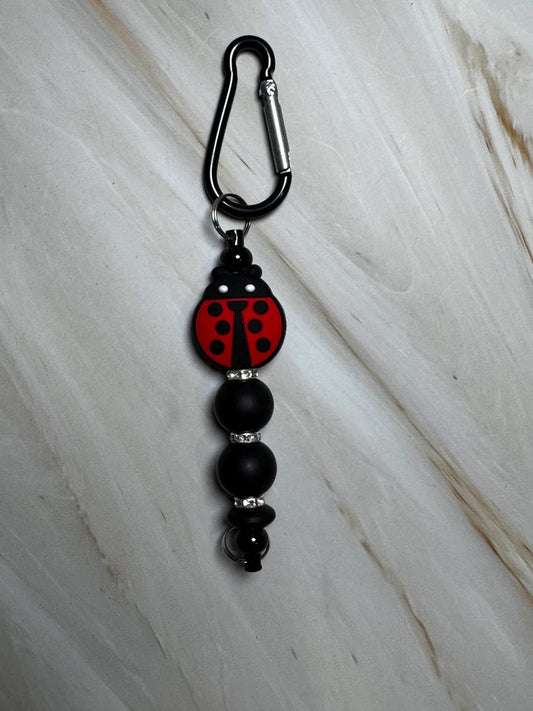 Lady Bug (Red and Black) Keychain with Black Carabiner Clip